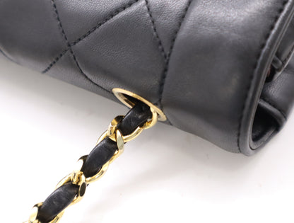 CHANEL Diana 25 Lambskin Matelasse Shoulder Bag with Small Flap, Small Chain, Gold Hardware, Black Seal, Card Included, 2016686