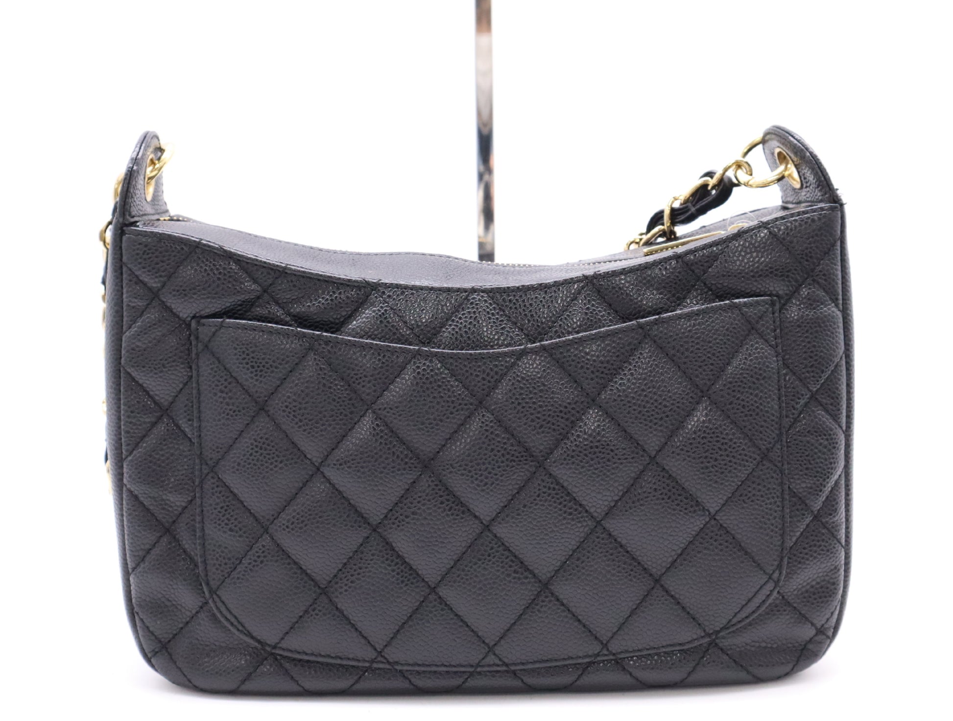 CHANEL Caviar Leather Matelasse Chain Shoulder Bag with GD Hardware, Black Card, 7073121, Dust Bag Included