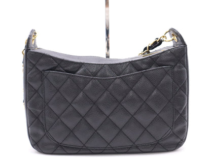 CHANEL Caviar Leather Matelasse Chain Shoulder Bag with GD Hardware, Black Card, 7073121, Dust Bag Included