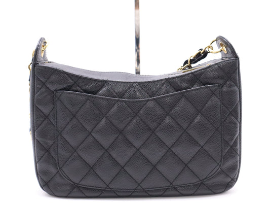 CHANEL Caviar Leather Matelasse Chain Shoulder Bag with GD Hardware, Black Card, 7073121, Dust Bag Included