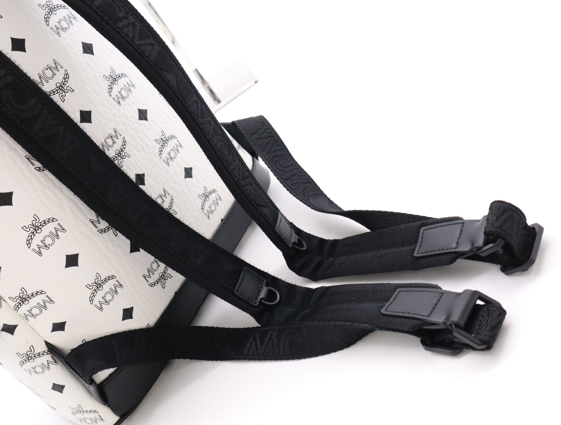 MCM PVC and Leather Stark Backpack - Visetos Small White Backpack
