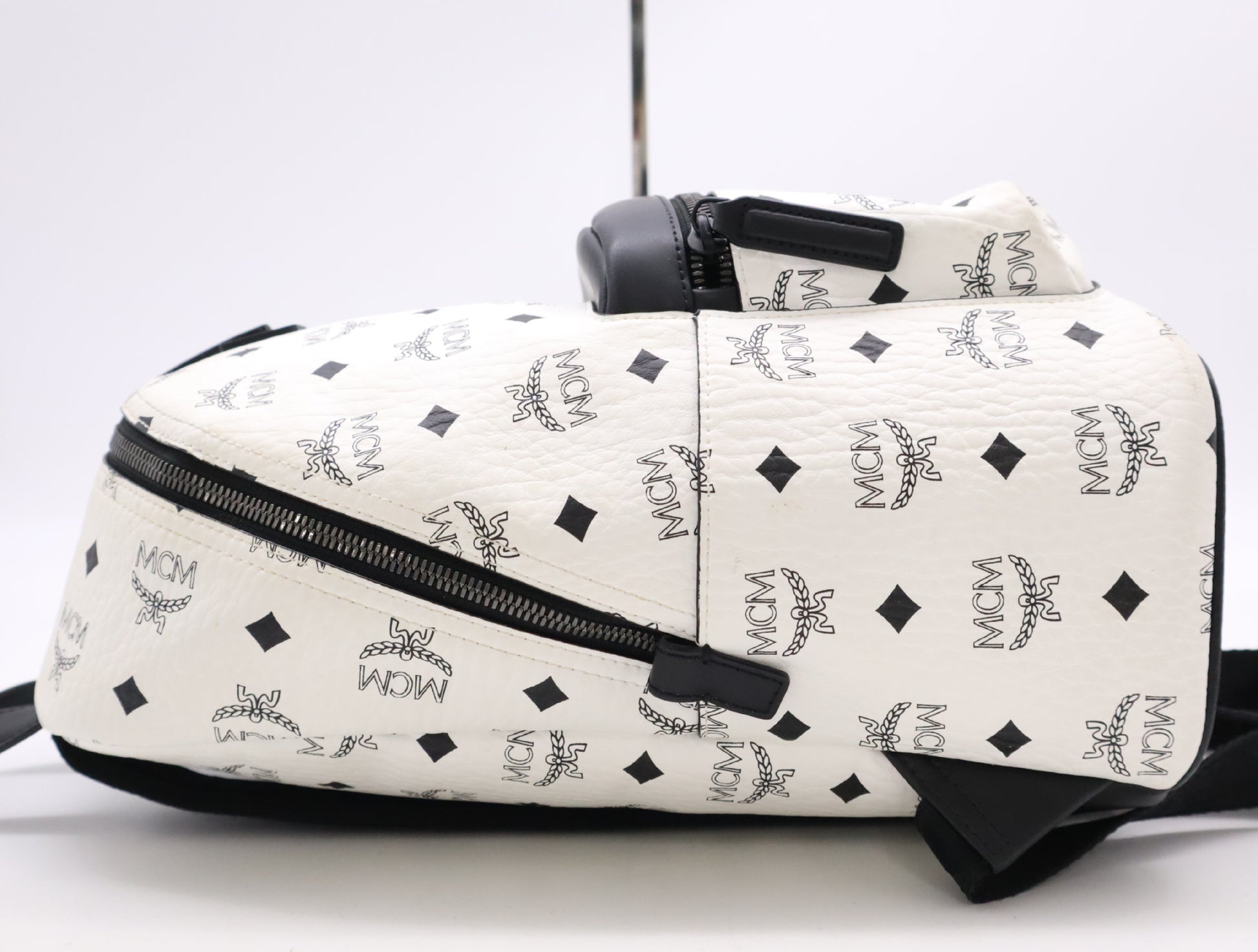 MCM PVC and Leather Stark Backpack - Visetos Small White Backpack