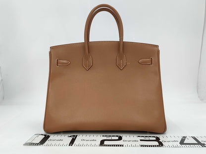 HERMES Birkin 35 Handbag, □H Stamp, 2005, Gold Hardware, Brown, Cloche, Cadena, and 2 Keys