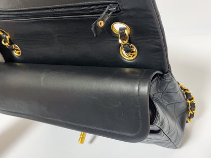 CHANEL Double Flap Matelasse Black Lambskin Shoulder Bag with Seal and Box