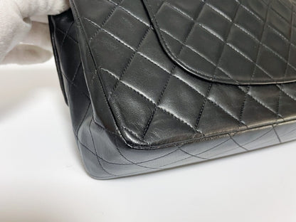 CHANEL Double Flap Matelasse Black Lambskin Shoulder Bag with Seal and Box