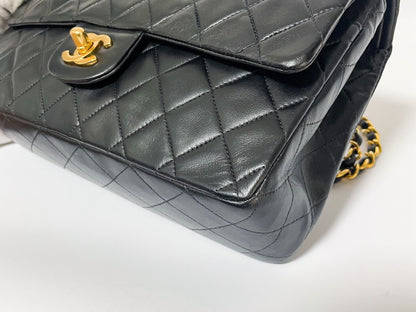 CHANEL Double Flap Matelasse Black Lambskin Shoulder Bag with Seal and Box