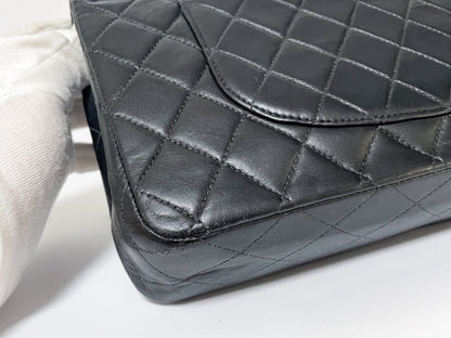 CHANEL Double Flap Matelasse Black Lambskin Shoulder Bag with Seal, No. 7