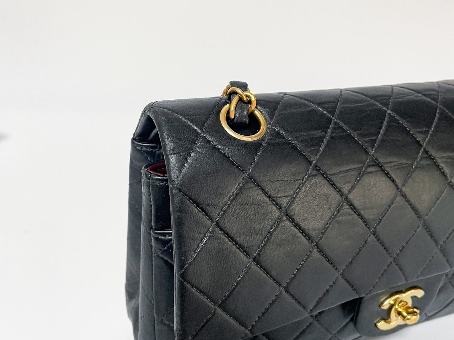 CHANEL Double Flap Matelasse Black Lambskin Shoulder Bag with Seal, No. 7