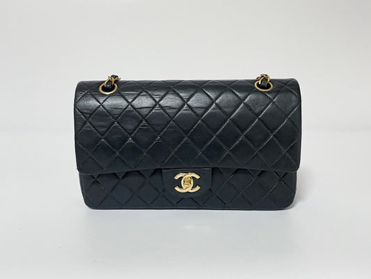 CHANEL Double Flap Matelasse Black Lambskin Shoulder Bag with Seal, No. 7