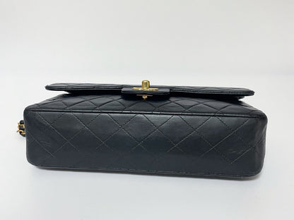CHANEL Double Flap Matelasse Black Lambskin Shoulder Bag with Seal, No. 7