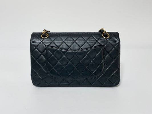 CHANEL Double Flap Matelasse Black Lambskin Shoulder Bag with Seal, No. 7