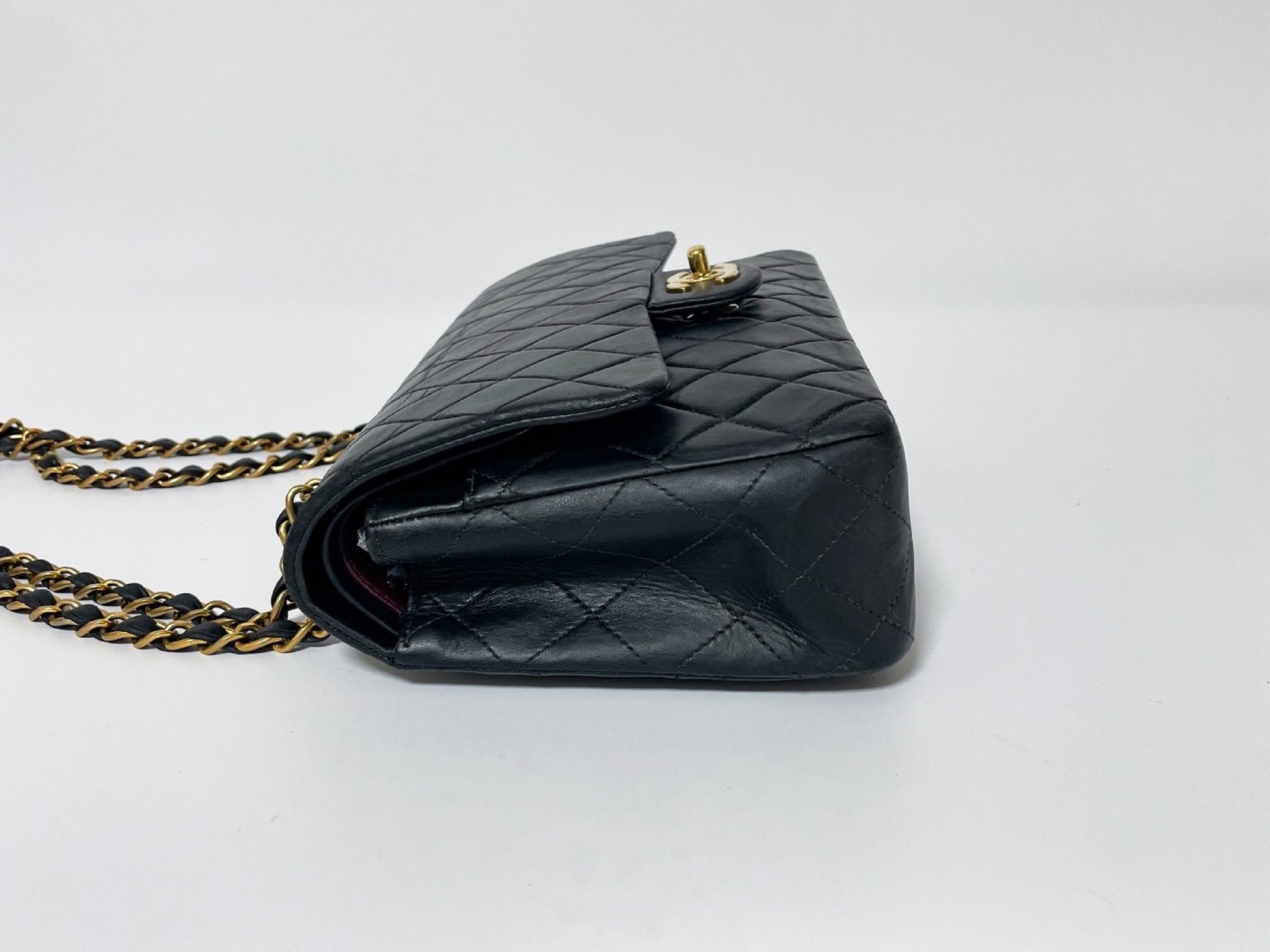 CHANEL Double Flap Matelasse Black Lambskin Shoulder Bag with Seal, No. 7