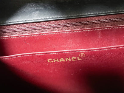 CHANEL Deca Matelasse Black Lambskin Shoulder Bag with Seal