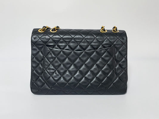 CHANEL Deca Matelasse Black Lambskin Shoulder Bag with Seal