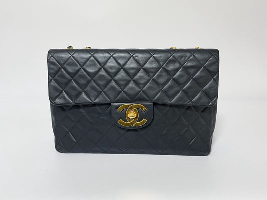 CHANEL Deca Matelasse Black Lambskin Shoulder Bag with Seal