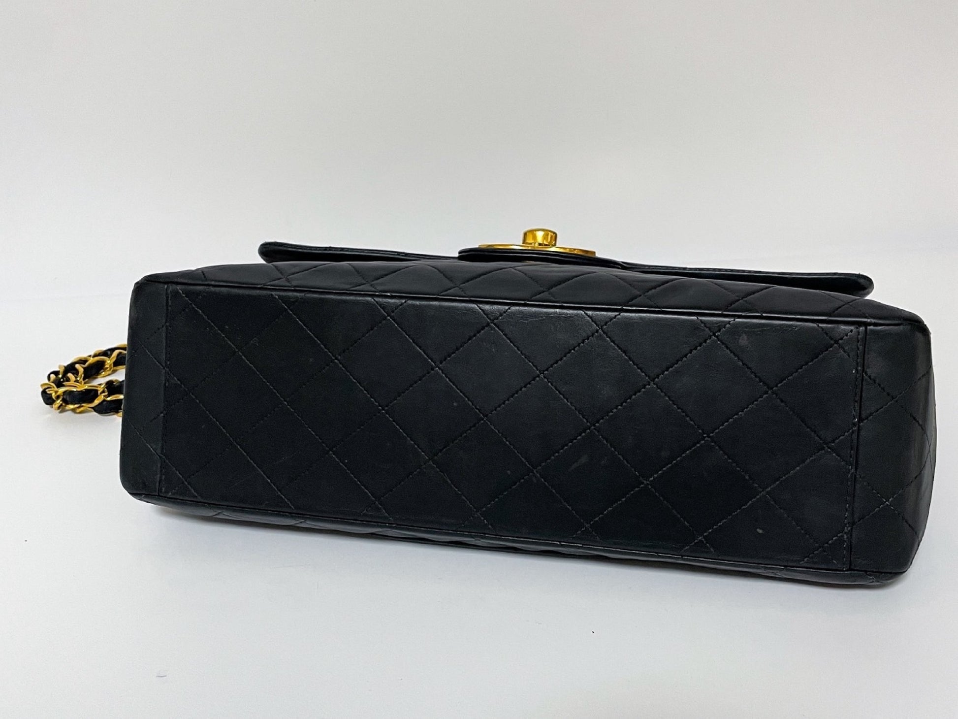 CHANEL Deca Matelasse Black Lambskin Shoulder Bag with Seal