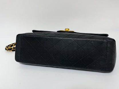 CHANEL Deca Matelasse Black Lambskin Shoulder Bag with Seal