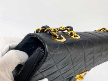 CHANEL Deca Matelasse Black Lambskin Shoulder Bag with Seal