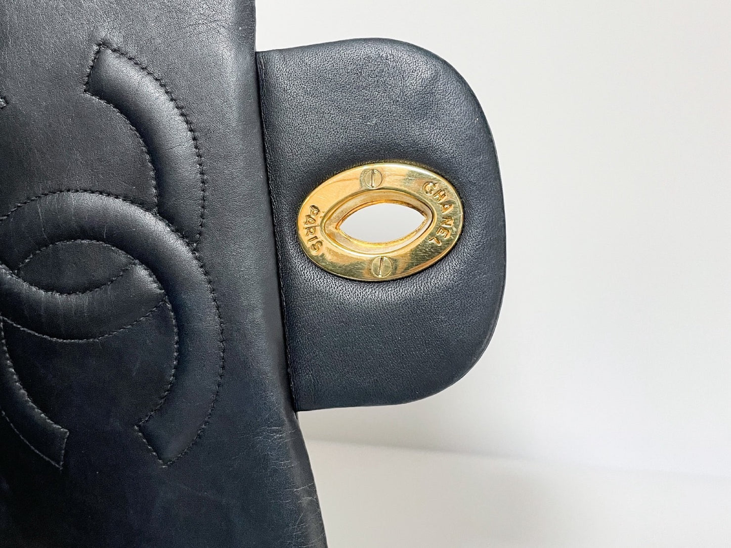 CHANEL Deca Matelasse Black Lambskin Shoulder Bag with Seal