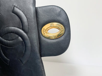 CHANEL Deca Matelasse Black Lambskin Shoulder Bag with Seal