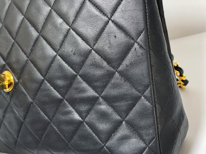 CHANEL Deca Matelasse Black Lambskin Shoulder Bag with Seal