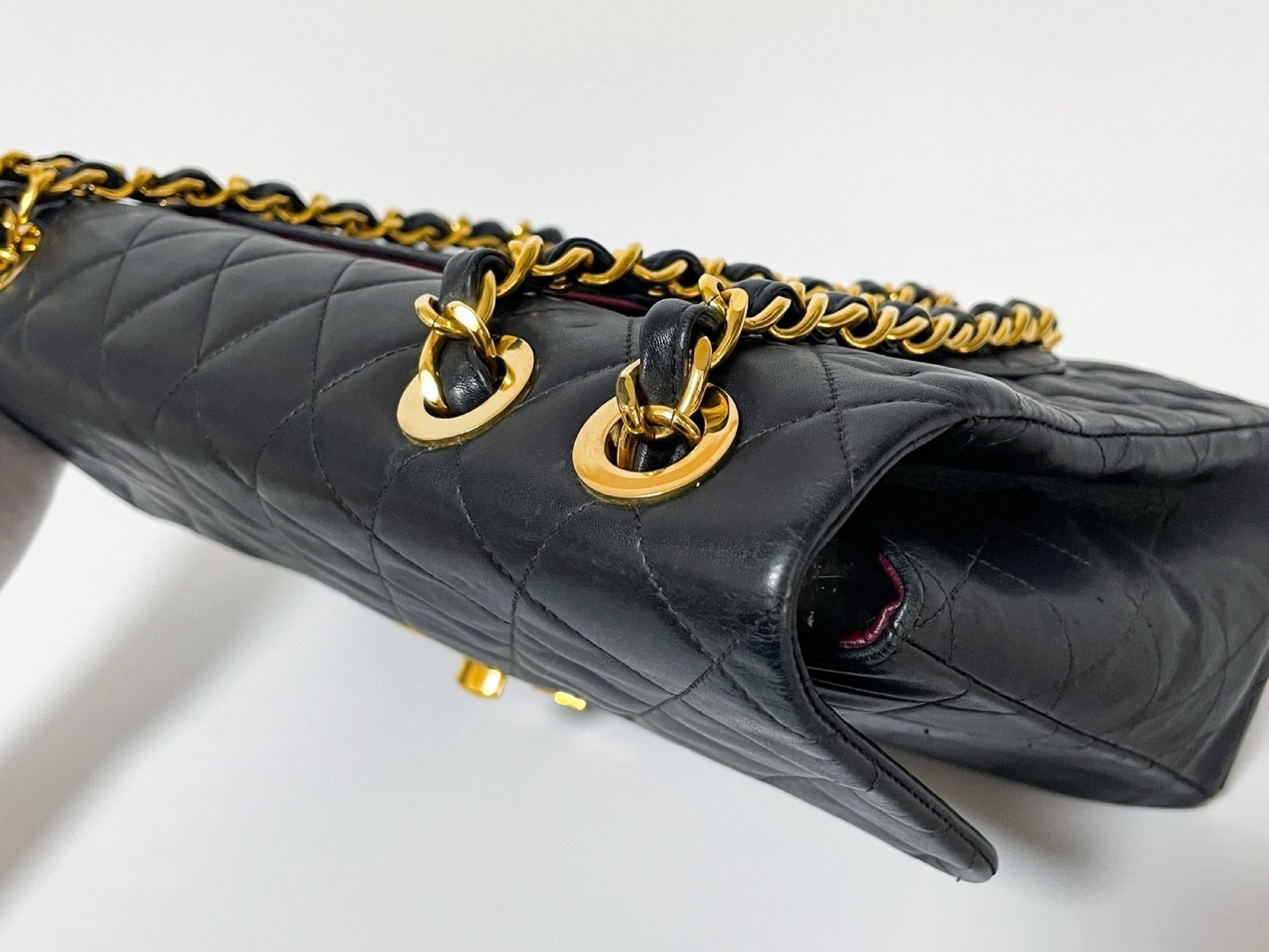 CHANEL Deca Matelasse Black Lambskin Shoulder Bag with Seal