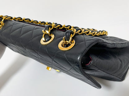 CHANEL Deca Matelasse Black Lambskin Shoulder Bag with Seal
