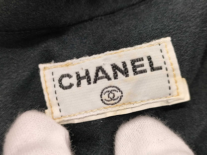 CHANEL Silk Shirt, Black, with Belt, Size M-L