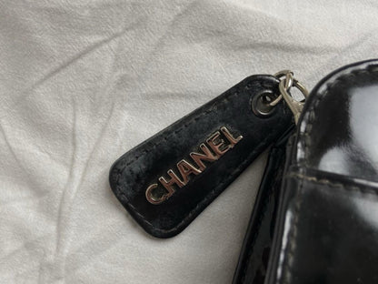 CHANEL Coco Mark Patent Leather Chain Handbag Black Silver Shoulder Bag
