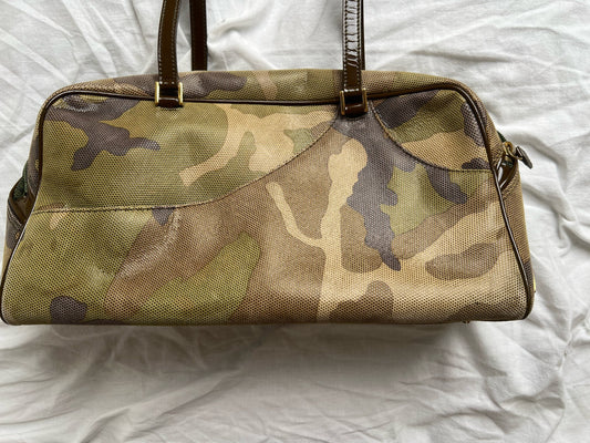 Dior Galliano-era Boston bag, handbag, tote bag, shoulder bag, camo pattern shoulder bag