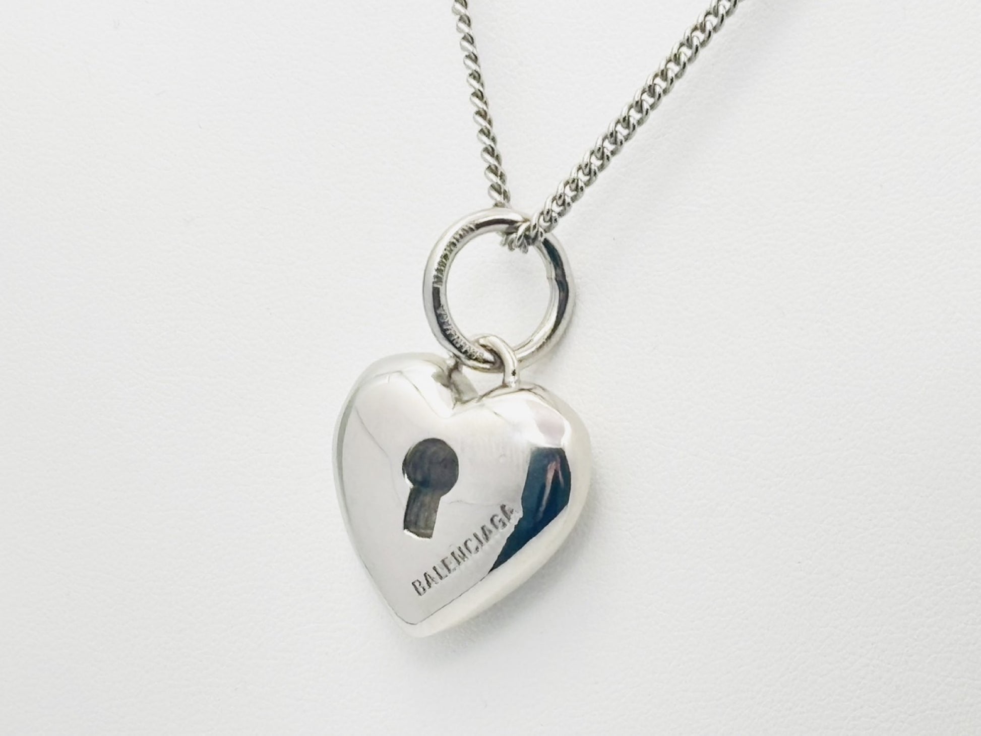 BALENCIAGA Amour Heart Necklace, Silver, Current Model