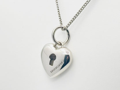 BALENCIAGA Amour Heart Necklace, Silver, Current Model