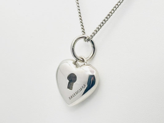 BALENCIAGA Amour Heart Necklace, Silver, Current Model