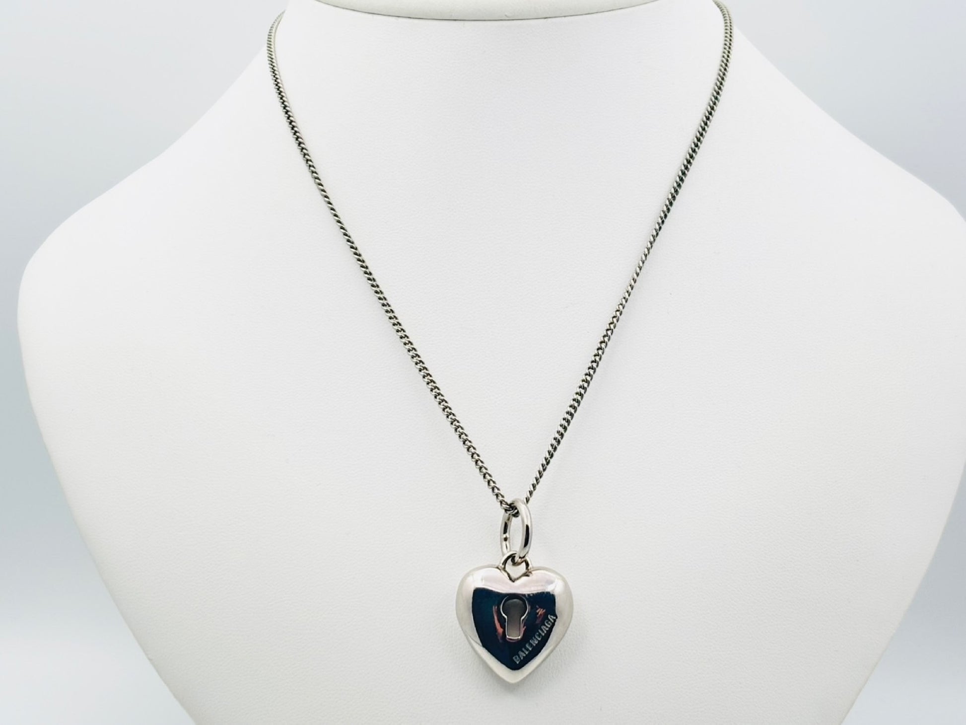 BALENCIAGA Amour Heart Necklace, Silver, Current Model