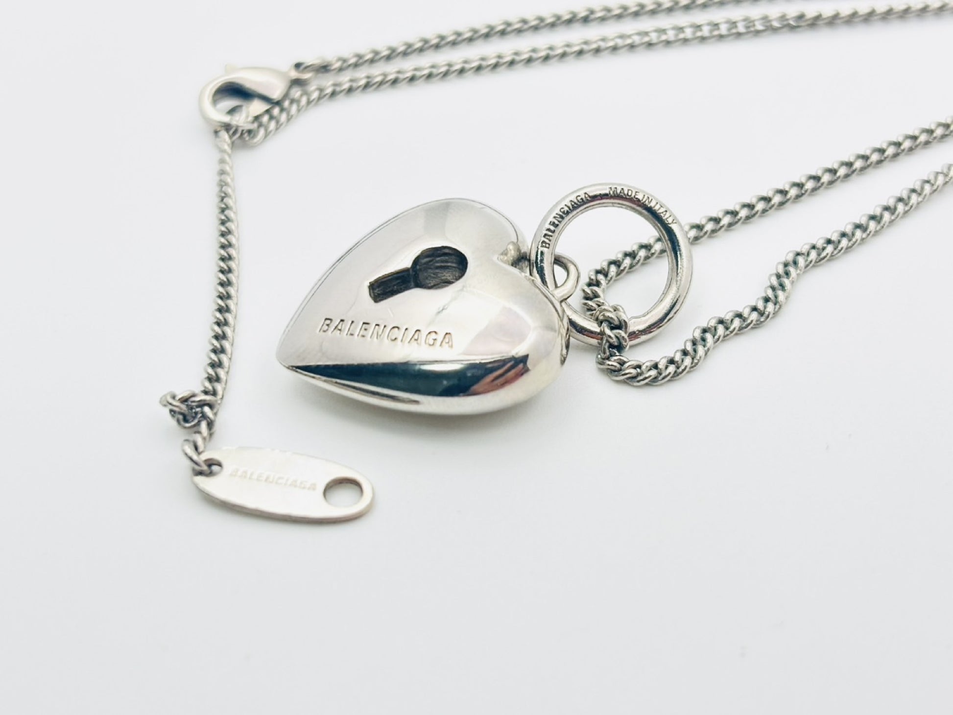 BALENCIAGA Amour Heart Necklace, Silver, Current Model