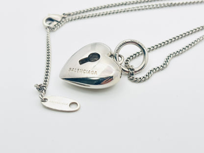 BALENCIAGA Amour Heart Necklace, Silver, Current Model