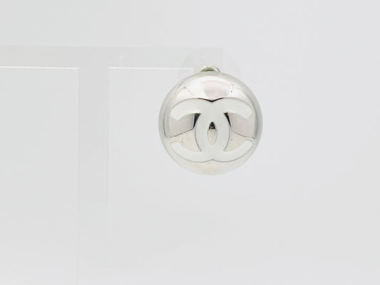 CHANEL Coco Mark B25C Dome Round Single Earring, Silver x White, Single Earring