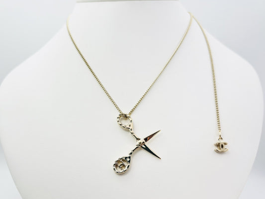CHANEL C22A Coco Mark Scissors Motif Rhinestone Necklace Engraved