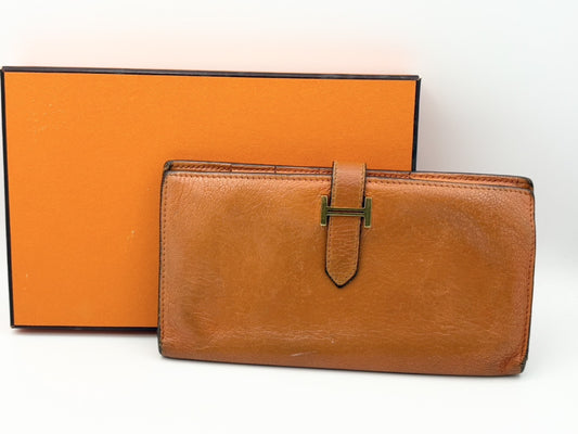 HERMES Bearn Chevre Mysore □N Wallet Orange Wallet