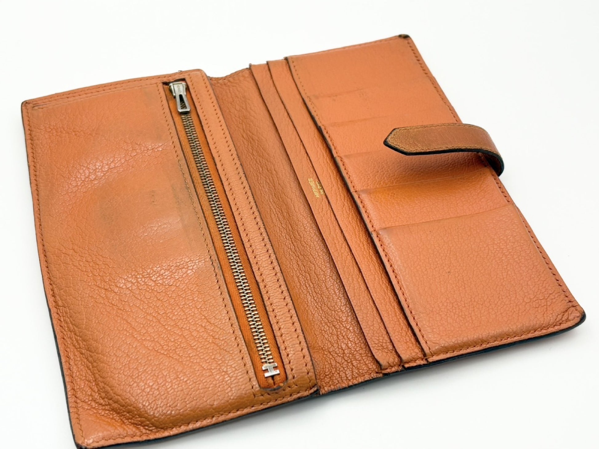 HERMES Bearn Chevre Mysore □N Wallet Orange Wallet