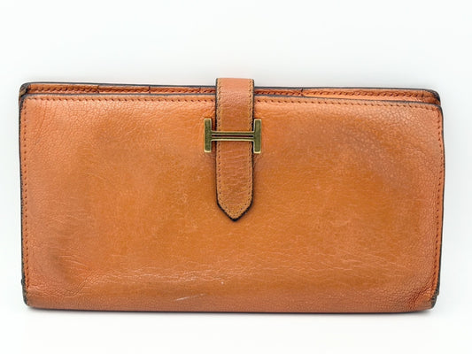 HERMES Bearn Chevre Mysore □N Wallet Orange Wallet