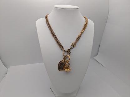 CHANEL Vintage Chain Necklace Gold Coco Mark Medal Necklace