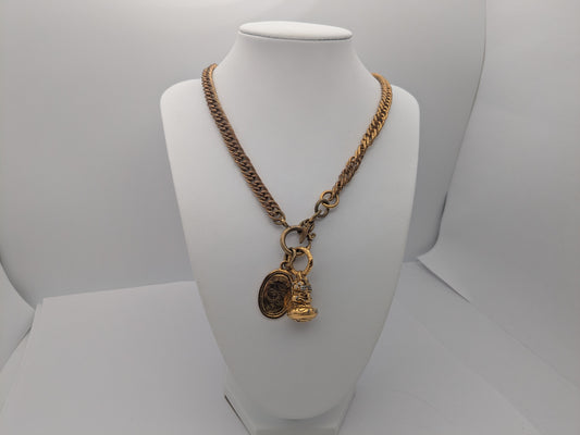 CHANEL Vintage Chain Necklace Gold Coco Mark Medal Necklace