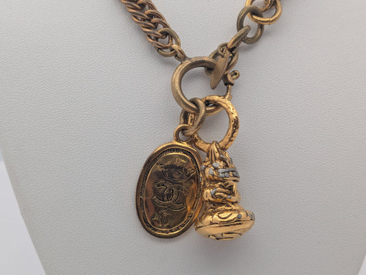 CHANEL Vintage Chain Necklace Gold Coco Mark Medal Necklace