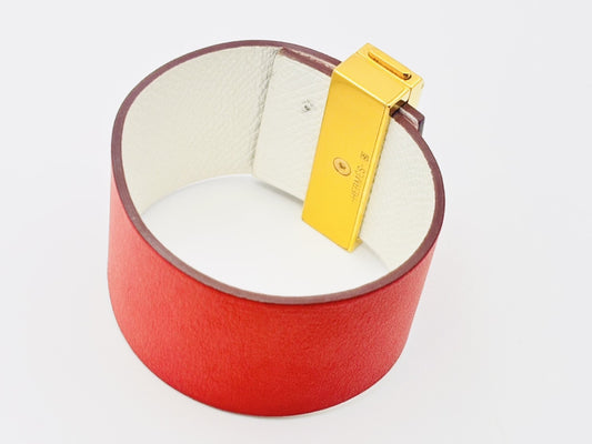 HERMES Medor Collier de Chien PM Leather Bracelet, Red, Stamped with R
