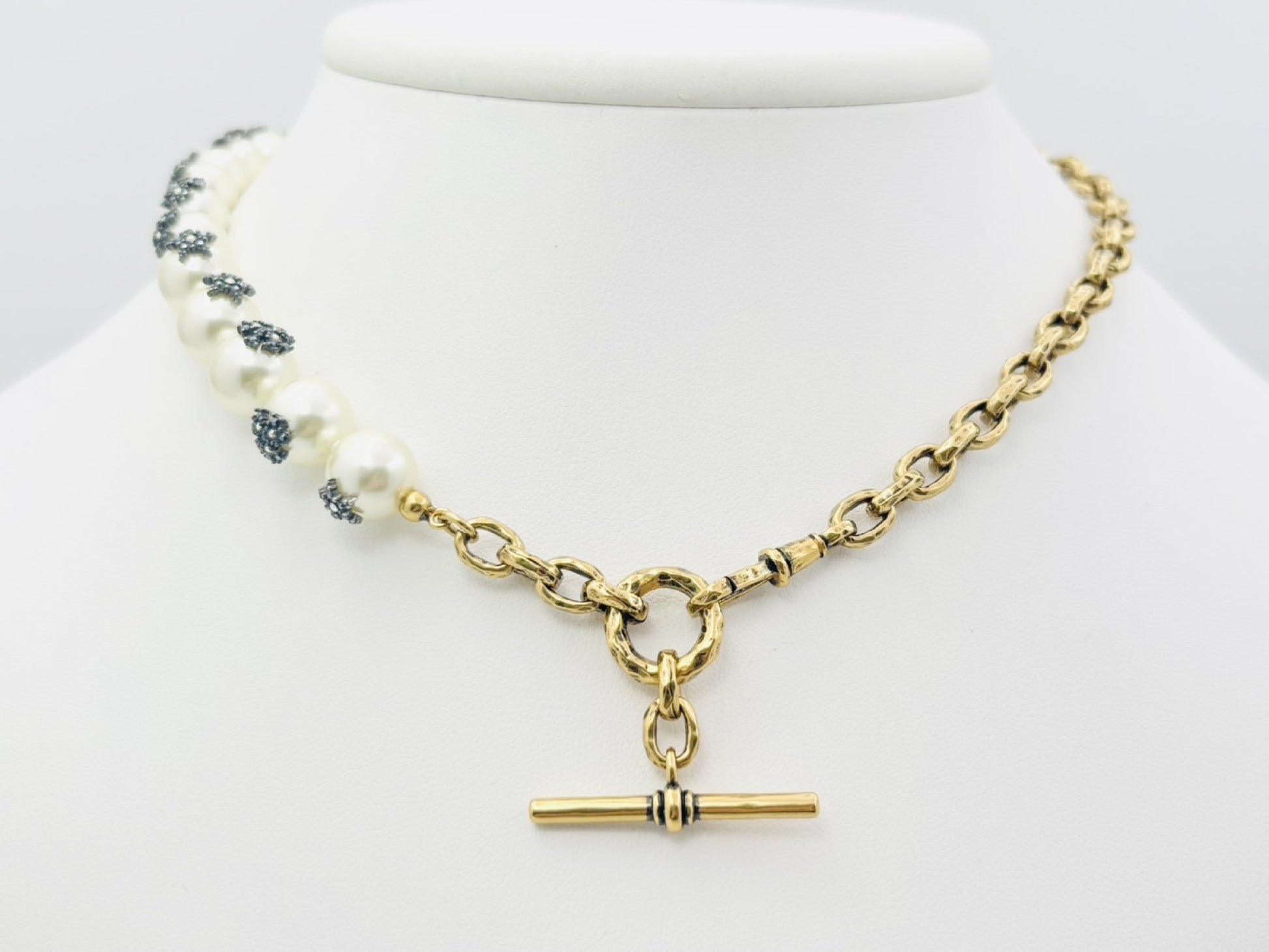 Dior Faux Pearl and Rhinestone Star Asymmetrical Anchor Chain Choker Necklace