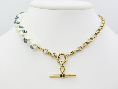 Dior Faux Pearl and Rhinestone Star Asymmetrical Anchor Chain Choker Necklace