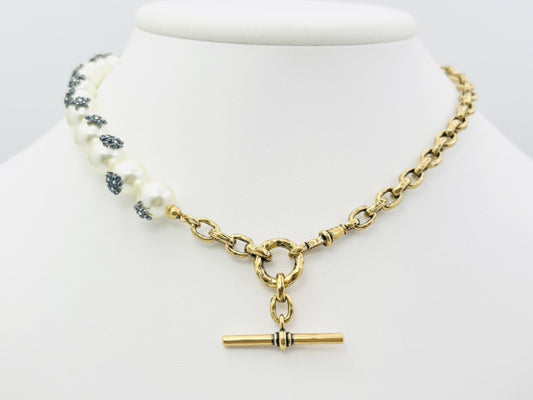 Dior Faux Pearl and Rhinestone Star Asymmetrical Anchor Chain Choker Necklace