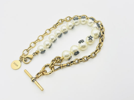 Dior Faux Pearl and Rhinestone Star Asymmetrical Anchor Chain Choker Necklace
