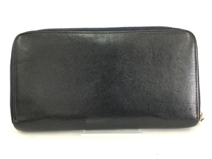 CHANEL Caviar Coco Mark Leather Black Long Wallet with Round Zipper